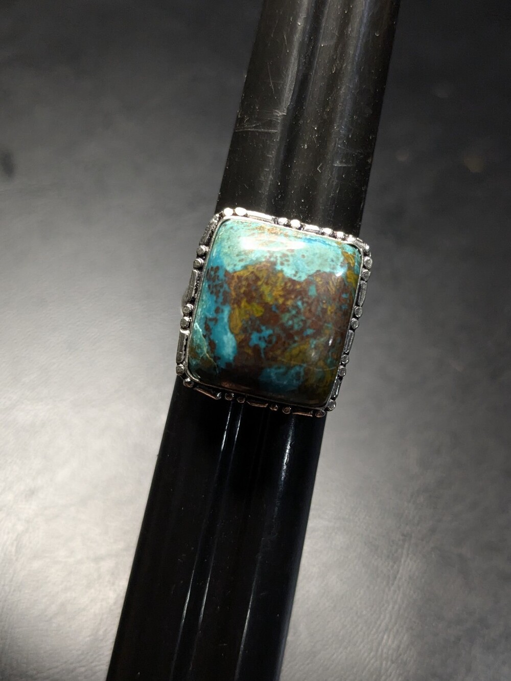Handcrafted Natural Azurite Cushion Ring (8) - Picture 4 of 12